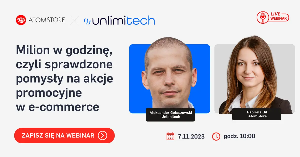 zaproszenie na webinar AtomStore o niestandardowych promocjach w sklepie internetowym na AtomStore